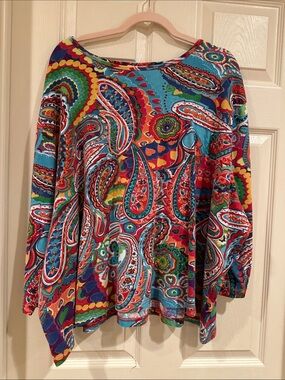 Serengeti Multicolor Paisley Boatneck Sweatshirt - Turquoise, Red, Yellow